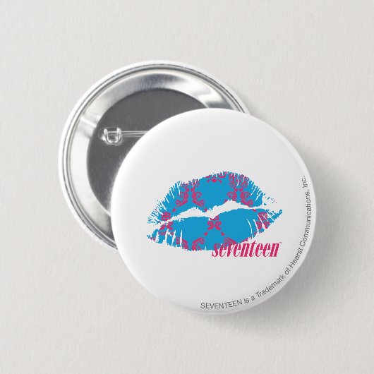 Damast Magentarot-Aqua Button (Vorne & Hinten)