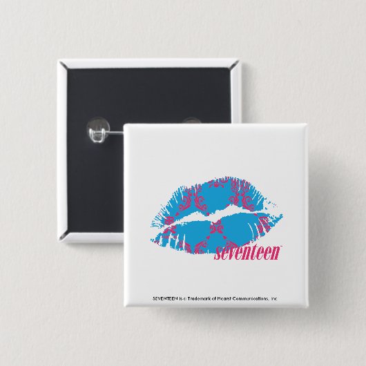 Damast Magentarot-Aqua Button (Vorne & Hinten)