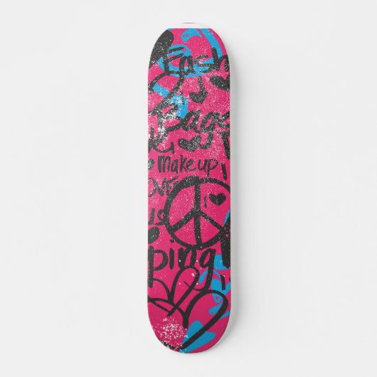 Damast Magentarot-Aqua, Graffiti Skateboard (Vorne)