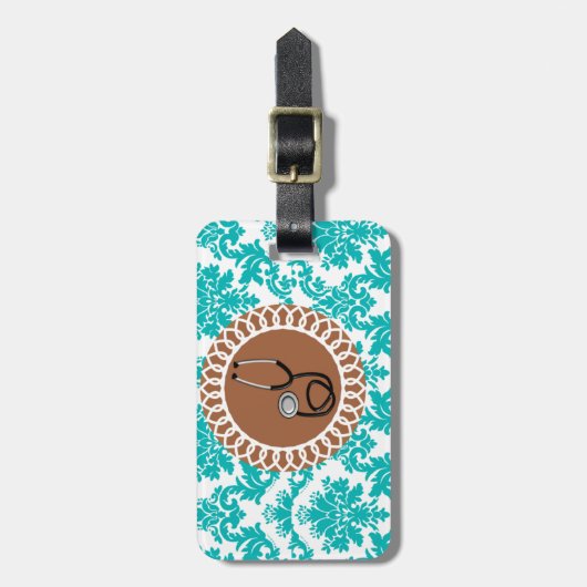Damast-medizinischer Stethoskop-Entwurf Gepäckanhänger (Vorderseite vertikal)
