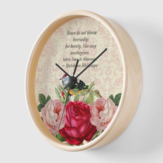 Damast mit rosa Rote Rosen Uhr (Winkel)