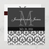 Damast-Monogramm-Hochzeits-Einladungs-graues Grau Einladung (Vorne/Hinten)