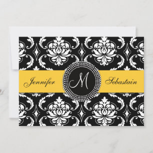 Damast-Monogramm-Hochzeitseinladungen Gelb Einladung