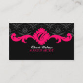 Damast-Monogramm-Pink Visitenkarte (Vorderseite)