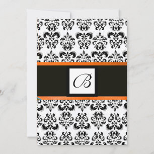 DAMAST-MONOGRAMM, schwarz und weiß, gelb orange Einladung