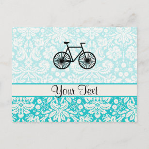 Damast Muster Bicycle; Dunkeltürkis Postkarte