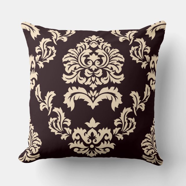 Damast-Muster Brown und Beige Kissen (Vorderseite)