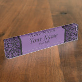 Damast-Muster in Lila u. schwärzen | DIY Text Namensplakette (Seite)
