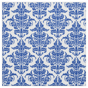 Damast-Muster - Marine-Blau auf Weiß Stoff