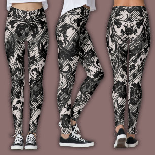 Damast-Muster Schwarz & Natur-Beige Leggings