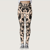 Damast-Muster | Schwarz & Pfirsich-Beige Leggings (Vorderseite)