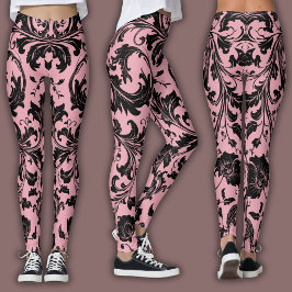 Damast-Muster | Schwarz & Rosa Erröten  Leggings