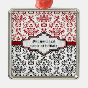 Damast-Muster schwarz rot weiß individuelles Ornam Silbernes Ornament