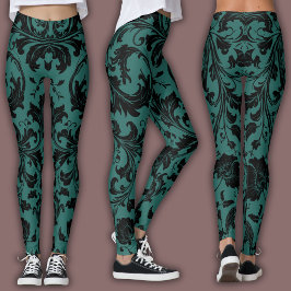 Damast-Muster | Schwarz & Türkis Leggings