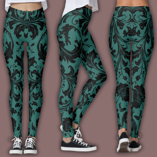 Damast-Muster Schwarz & Türkis Leggings