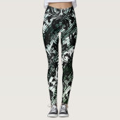 Damast-Muster | Schwarz, Weiß & Grün Leggings (Vorderseite)