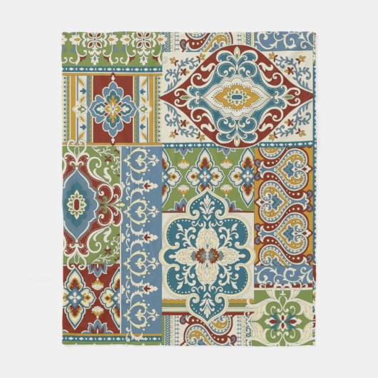 Damast-Patchwork: Farbige türkische Vintage. Fleecedecke (Vorderseite)