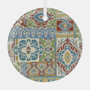 Damast-Patchwork: Farbige türkische Vintage. Ornament Aus Glas