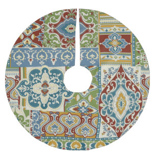 Damast-Patchwork: Farbige türkische Vintage. Polyester Weihnachtsbaumdecke