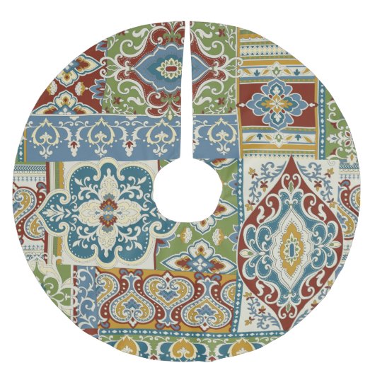 Damast-Patchwork: Farbige türkische Vintage. Polyester Weihnachtsbaumdecke (Vorderseite)