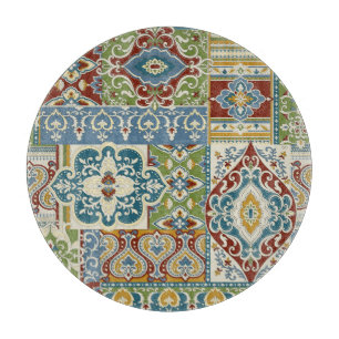Damast-Patchwork: Farbige türkische Vintage. Schneidebrett