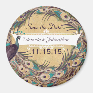 Damast-Pfau-Ei-Aquamarin-Save-the-Date-Magnete Magnet