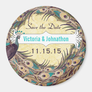 Damast-Pfau-Eierschalen-Aqua-Save-the-Date-Magnete Magnet