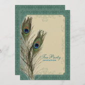 Damast Pfau Hochzeit Brautparty Tea Party Einladung (Vorne/Hinten)