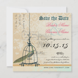 Damast-Pfau-Vogelkäfig-Hochzeit Terminankündigung Save The Date
