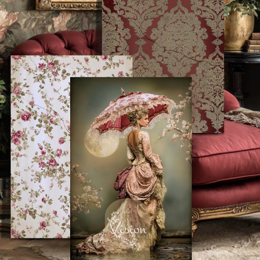 Damast-Rose Viktorianischer Mond Kirschblüte Geschenkpapier Set