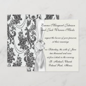Damast-Rose weiß und schwarz Einladung (Vorne/Hinten)