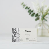 Damast-Rose weiß und schwarz Visitenkarte (Stehend Vorderseite)