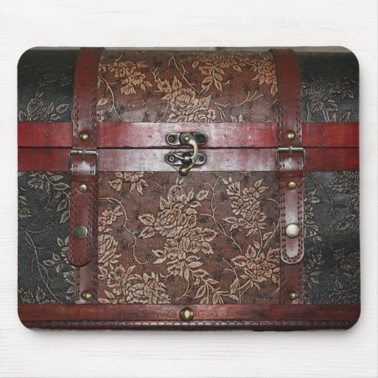 Damast-Rosen-Leder-Vintager Kasten Mousepad (Vorne)