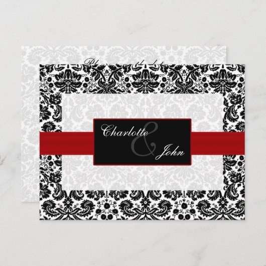 Damast, rot, schwarz und weiß Save the Date Ankündigungspostkarte (Vorne/Hinten)