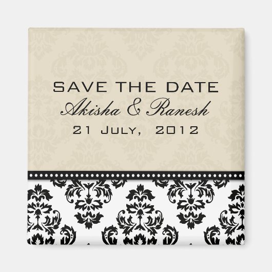 Damast Save the Date, der Mitteilung Wedding ist Magnet (Vorne)