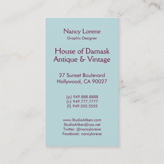 Damast-Schnitt-Samt, Quasten und Blätter Visitenkarte (Rückseite)