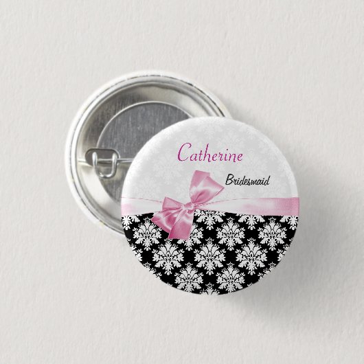 Damast Schwarz-weiß, rosa Bogen Button (Vorne & Hinten)
