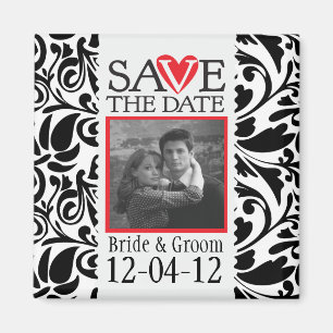 Damast Schwarz-Weiß Save The Date Magnet
