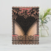 Damast-schwarze Spitze-Korsett-Wäsche Bachelorette Einladung (Stehend Vorderseite)