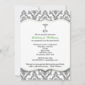 Damast-schwarzer grüner Krankenschwester-Abschluss Einladung (Vorderseite)