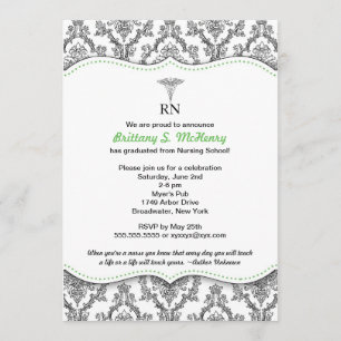 Damast-schwarzer grüner Krankenschwester-Abschluss Einladung