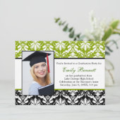 Damast-schwarzes Limones Abschluss-Party Einladung (Stehend Vorderseite)