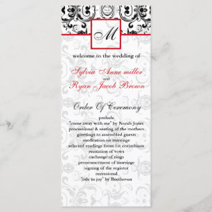 Damast schwarzes rotes MONOGRAMM Hochzeitsprogramm Programm