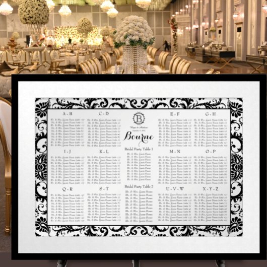 Damast-Sitzplan-Tischnummern - Alphabetisch Poster