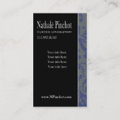 Damast-Sturzflug - Upholsterer, Möbel-Designer Visitenkarte (Rückseite)