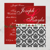 Damast u. Hochzeit der Rosen-elegantes Rotes u. Einladung (Vorne/Hinten)