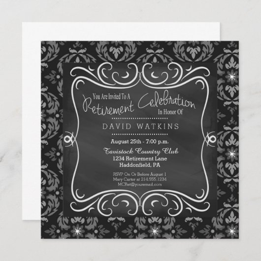 Damast-u. Tafel-Ruhestands-Party Einladung (Vorne/Hinten)