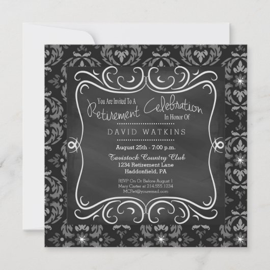 Damast-u. Tafel-Ruhestands-Party Einladung (Vorderseite)