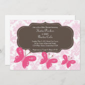 Damast und rosa Schmetterlings-Einladung Einladung (Vorne/Hinten)