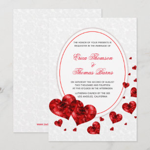 Damast und rote Herzen Hochzeit Einladung
